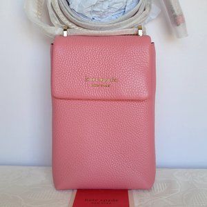 KATE SPADE Bradley North/South Pebbled Leather Phone Crossbody- Rococo Pink